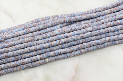 6mm Blue and Brown Mix Speckled Heishi Beads, Dotted Speckled Polymer Clay Disc Beads, African Disc Beads, Jewelry Making, Full Strand #617