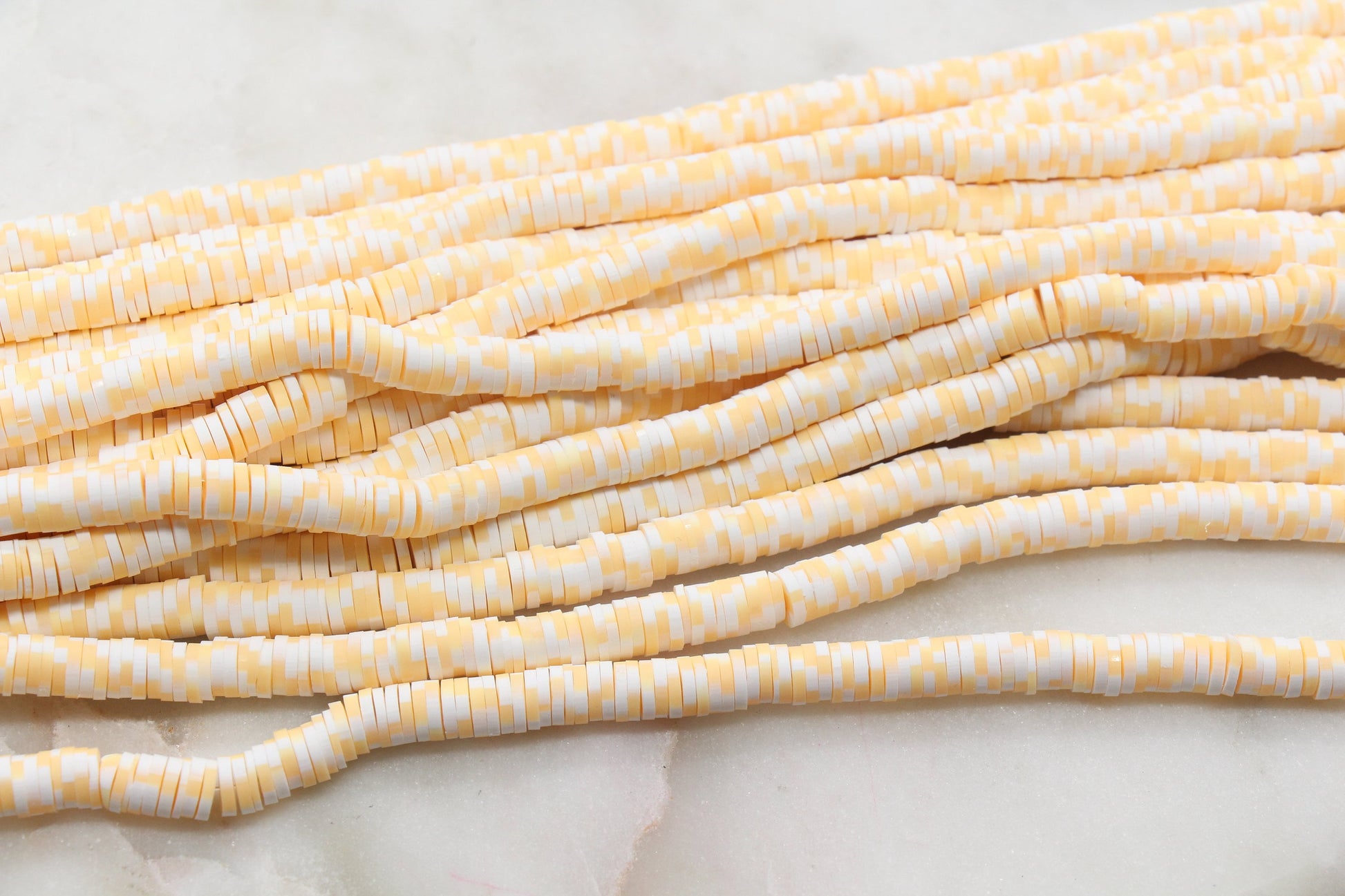 6mm Peachy Orange Speckled Heishi Beads, Dotted Polymer Clay Disc Beads, African Disc Beads, Bracelet Beads, Jewelry Beads, Full Strand #628