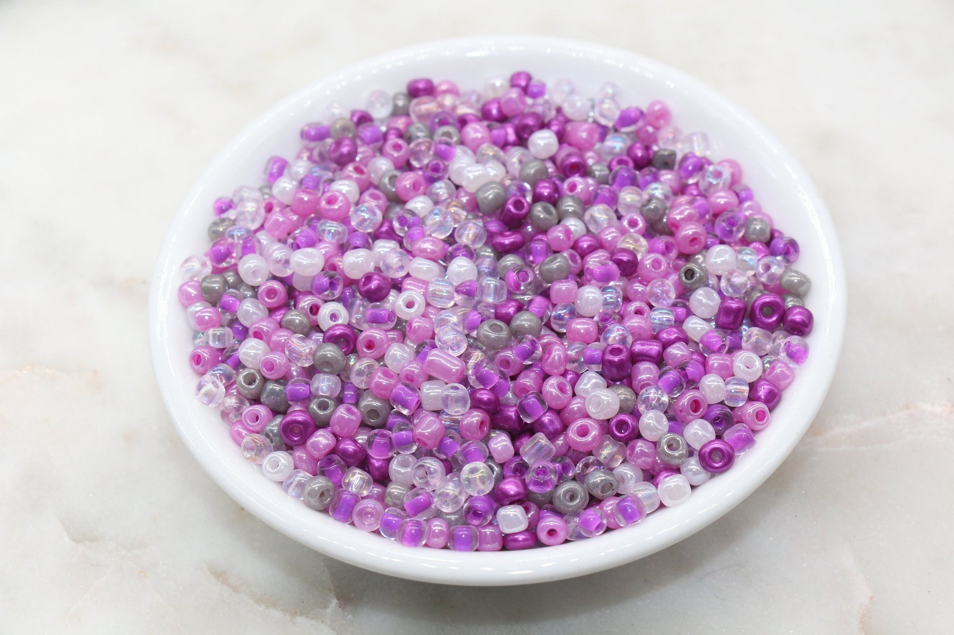 Mix Purple Pink and White Glass Seed Beads, 4mm 6/0 Glass Seed Beads, Multicolor Seed Beads, Rocailles Beads, Bracelet Beads #3057