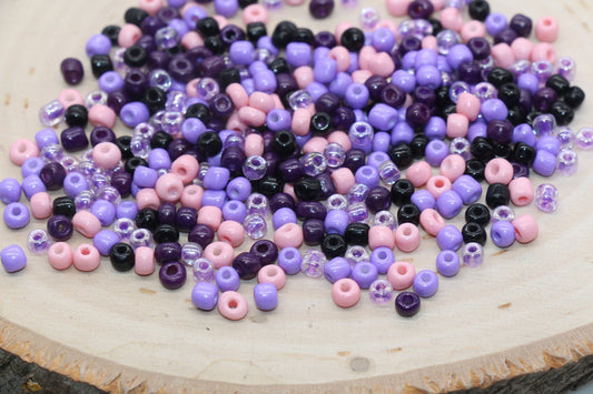 Mix Purple Pink and Black Glass Seed Beads, 4mm 6/0 Glass Seed Beads, Multicolor Seed Beads, Rocailles Beads, Bracelet Beads, #3060