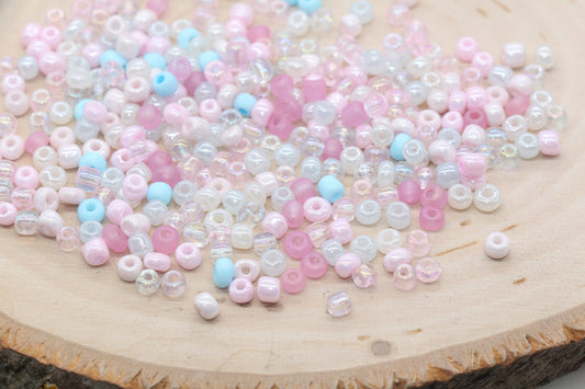 Mix Pink White and Blue Glass Seed Beads, 4mm 6/0 Glass Seed Beads, Multicolor Seed Beads, Rocailles Beads, Bracelet Beads #3055