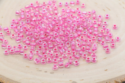 Iridescent Pink Lined Glass Seed Beads, 4mm 6/0 Glass Round Seed Beads, AB Pink Lining Glass Beads, Beading Supplies #646