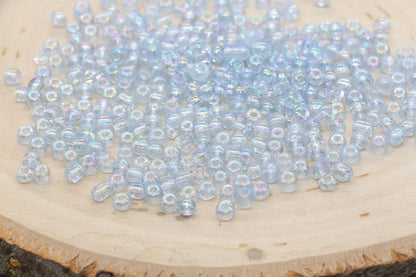 Blue Transparent AB Glass Seed Beads, 4mm 6/0 Glass Round Beads, Rainbow Trans Seed Beads, Rocailles Beads, Beading Supplies #647