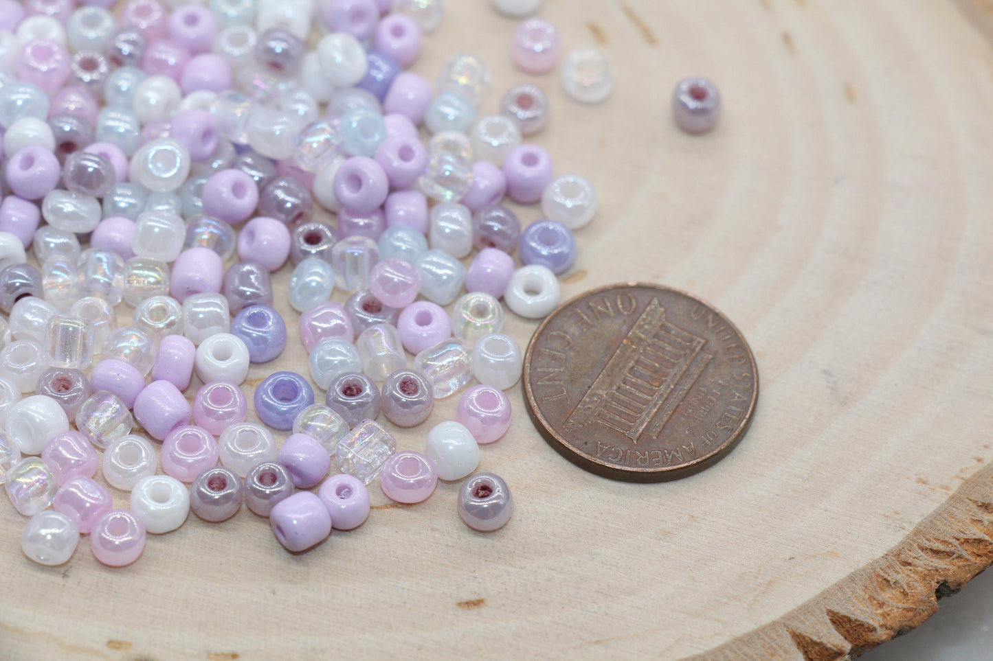 Mix Creamy Glass Seed Beads, 4mm 6/0 Glass Seed Beads, Purple and White Seed Beads, Rocailles Beads, Bracelet Beads #3066