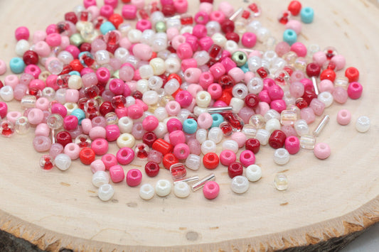 Mix Red and Pink Glass Seed Beads, 4mm 6/0 Glass Seed Beads, Multicolor Seed Beads, Rocailles Beads, Bracelet Beads #3068