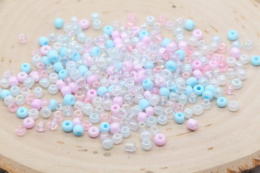 Mix Pink Blue and White Glass Seed Beads, Size 4mm 6/0 Glass Seed Beads, Multicolor Seed Beads, Rocailles Beads, Bracelet Beads #3075