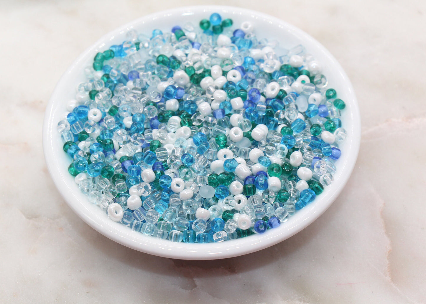 Mix Blue Green and White Glass Seed Beads, Size 4mm 6/0 Glass Seed Beads, Multicolor Seed Beads, Rocailles Beads, Bracelet Beads #3083