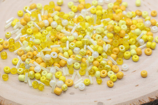 Mix Yellow and White Glass Seed Beads, Size 4mm 6/0 Glass Seed Beads, Multicolor Seed Beads, Rocailles Beads, Bracelet Beads #3103