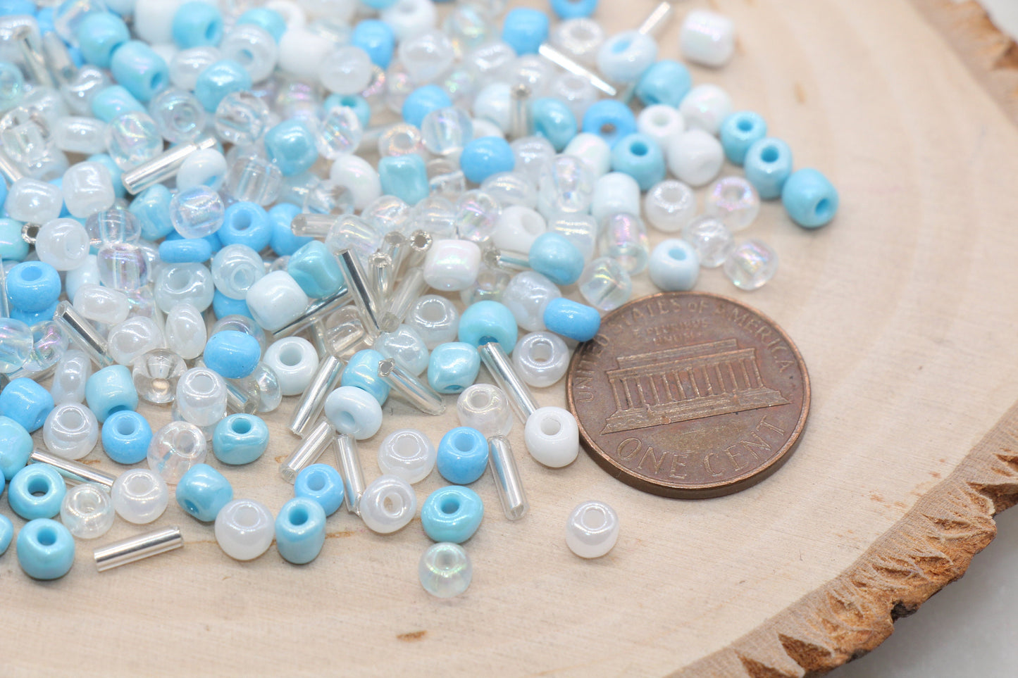 Mix Blue and White Glass Seed Beads, Size 4mm 6/0 Glass Seed Beads, Multicolor Seed Beads, Rocailles Beads, Bracelet Beads #3106