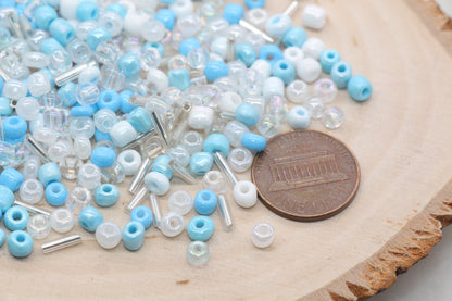 Mix Blue and White Glass Seed Beads, Size 4mm 6/0 Glass Seed Beads, Multicolor Seed Beads, Rocailles Beads, Bracelet Beads #3106