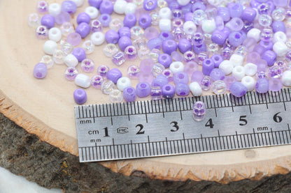 Mix Purple and White Glass Seed Beads, Frosted Purple 4mm 6/0 Glass Seed Beads, Multicolor Seed Beads, Rocailles Beads, Bracelet Beads #3109