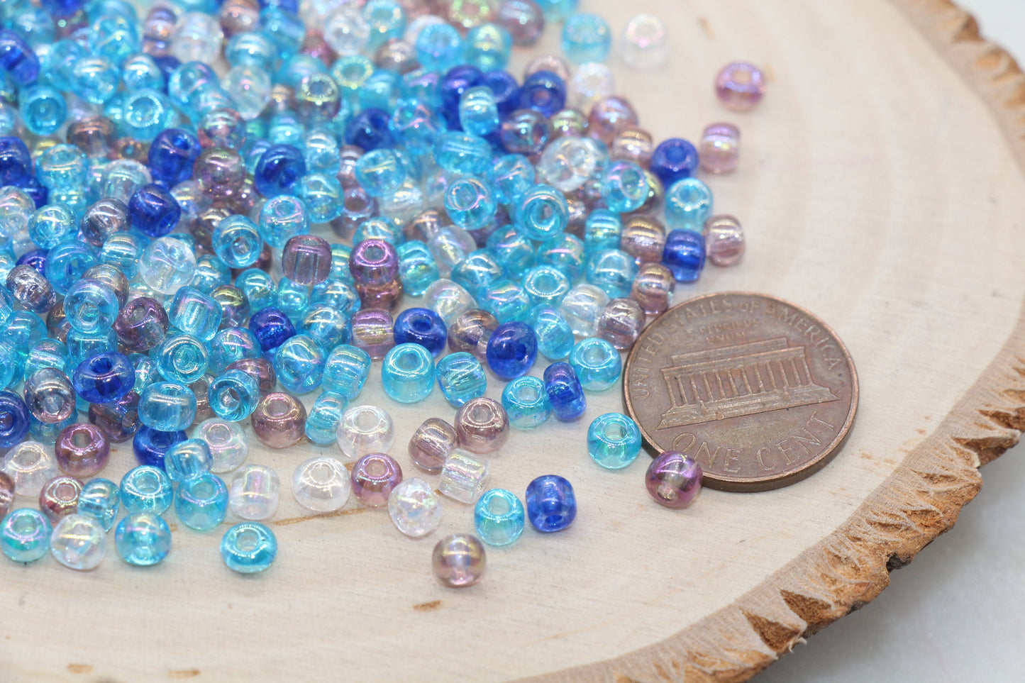 Mix Iridescent Blue AB Glass Seed Beads, Size 4mm 6/0 Glass Seed Beads, Multicolor Seed Beads, Rocailles Beads, Bracelet Beads #3110