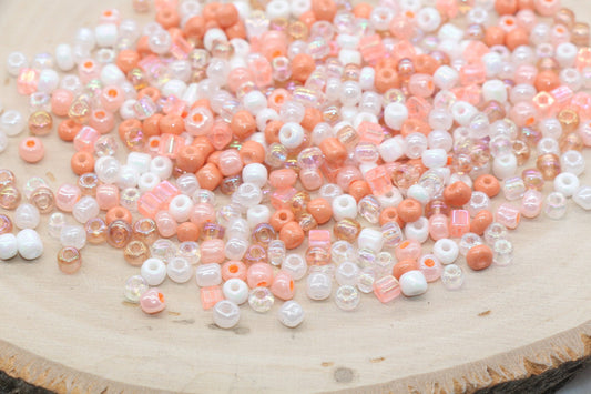 Mix Peach and White Glass Seed Beads, Size 4mm 6/0 Glass Seed Beads, Multicolor Seed Beads, Rocailles Beads, Bracelet Beads #3112