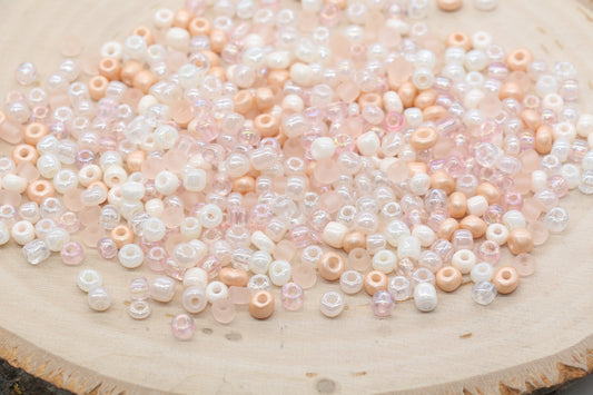 Mix Peach and White Glass Seed Beads, Size 4mm 6/0 Glass Seed Beads, Multicolor Seed Beads, Rocailles Beads, Bracelet Beads #3111