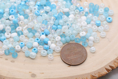 Mix Blue and White Glass Seed Beads, Size 4mm 6/0 Glass Seed Beads, Multicolor Seed Beads, Rocailles Beads, Bracelet Beads #3114