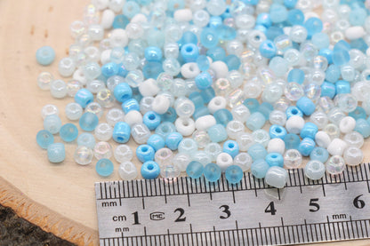 Mix Blue and White Glass Seed Beads, Size 4mm 6/0 Glass Seed Beads, Multicolor Seed Beads, Rocailles Beads, Bracelet Beads #3114