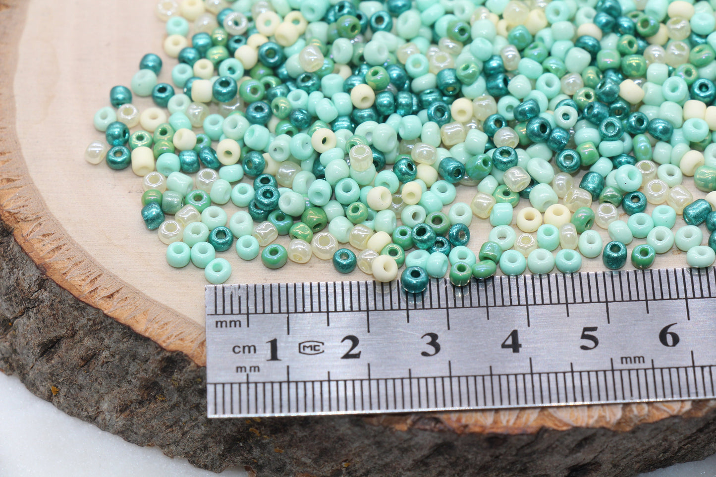 Mix Green and Cream Glass Seed Beads, 3mm Glass Seed Beads, Rocailles Beads, Beading Supplies, Bracelet Beads, Jewelry Making Beads #3117