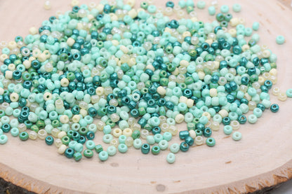 Mix Green and Cream Glass Seed Beads, 3mm Glass Seed Beads, Rocailles Beads, Beading Supplies, Bracelet Beads, Jewelry Making Beads #3117