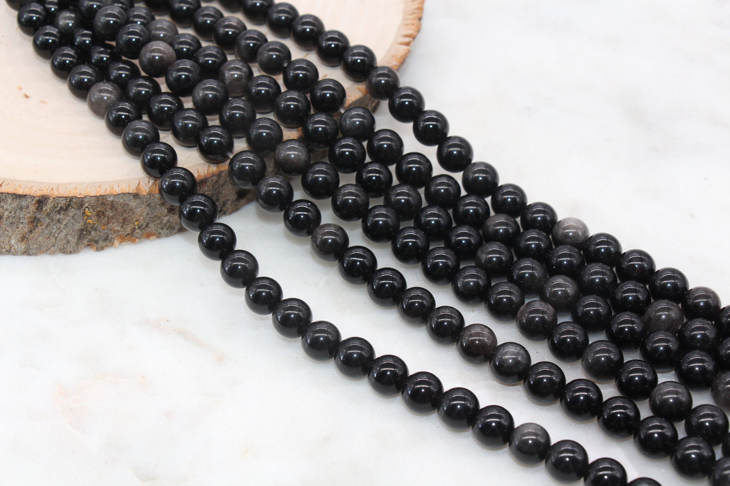 Silver Obsidian Beads, Black Beads Gemstone Smooth Round Loose Beads, Sizes 4mm 6mm 8mm 10mm 12mm, Full Strand 15 inch, #77