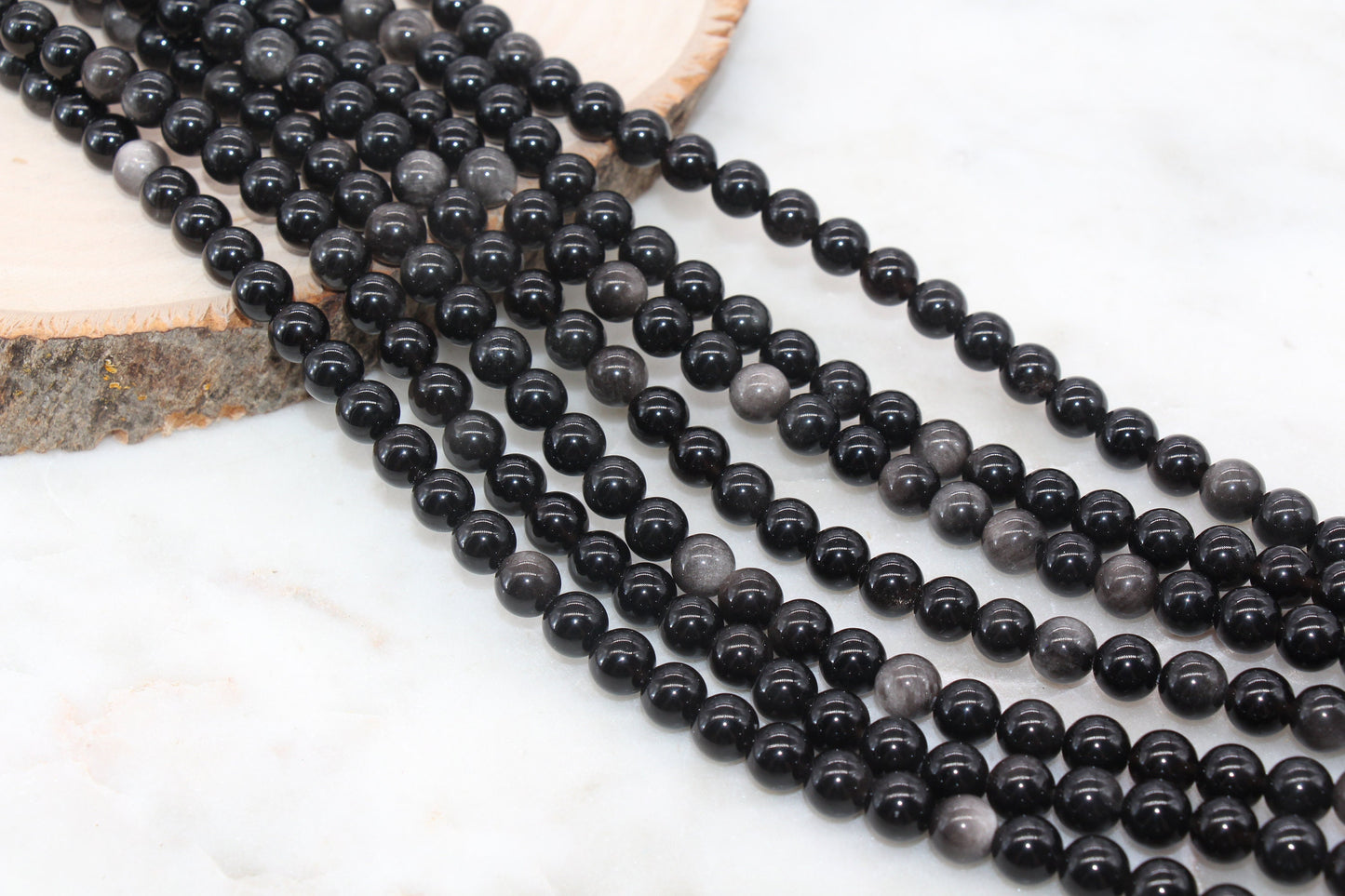 Silver Obsidian Beads, Black Beads Gemstone Smooth Round Loose Beads, Sizes 4mm 6mm 8mm 10mm 12mm, Full Strand 15 inch, #77