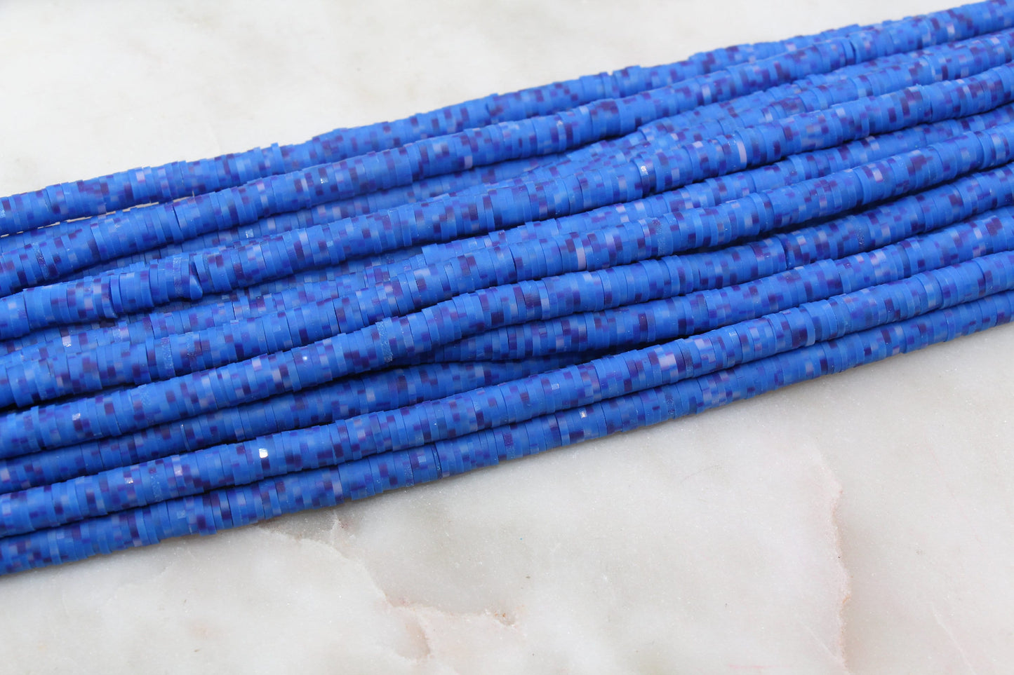 6mm Blue Speckled Heishi Beads, Blue Dotted Mix Speckled Polymer Clay Disc Beads, African Disc Beads, Vinyl Heishi, Full Strand #269