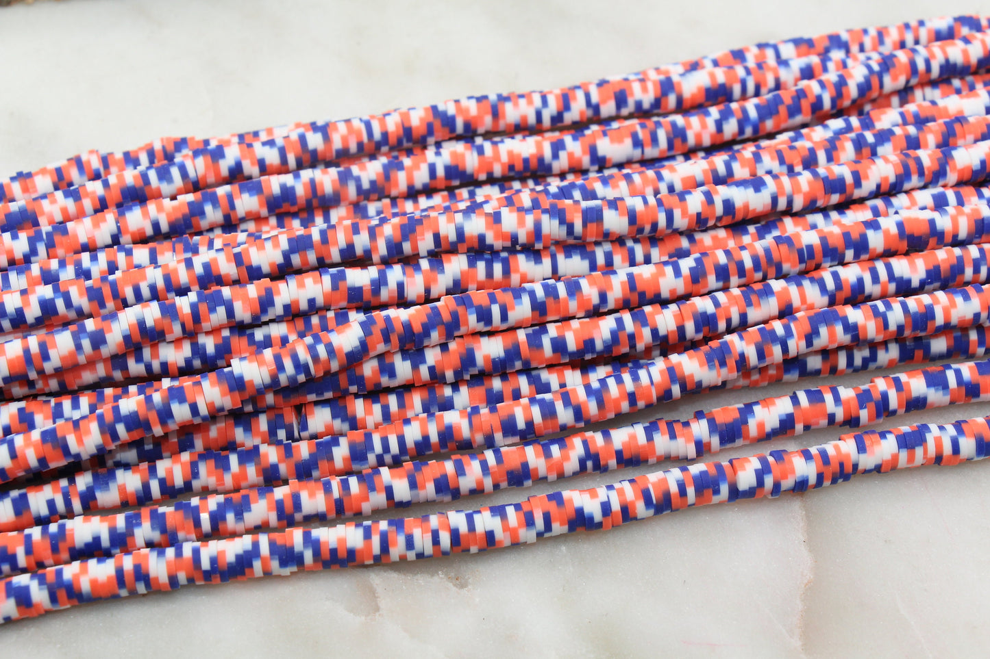 6mm Orange and Blue Speckled Heishi Beads, Mix Dotted Speckled Polymer Clay Disc Beads, African Beads, Heishi Beads, Full Strand #599