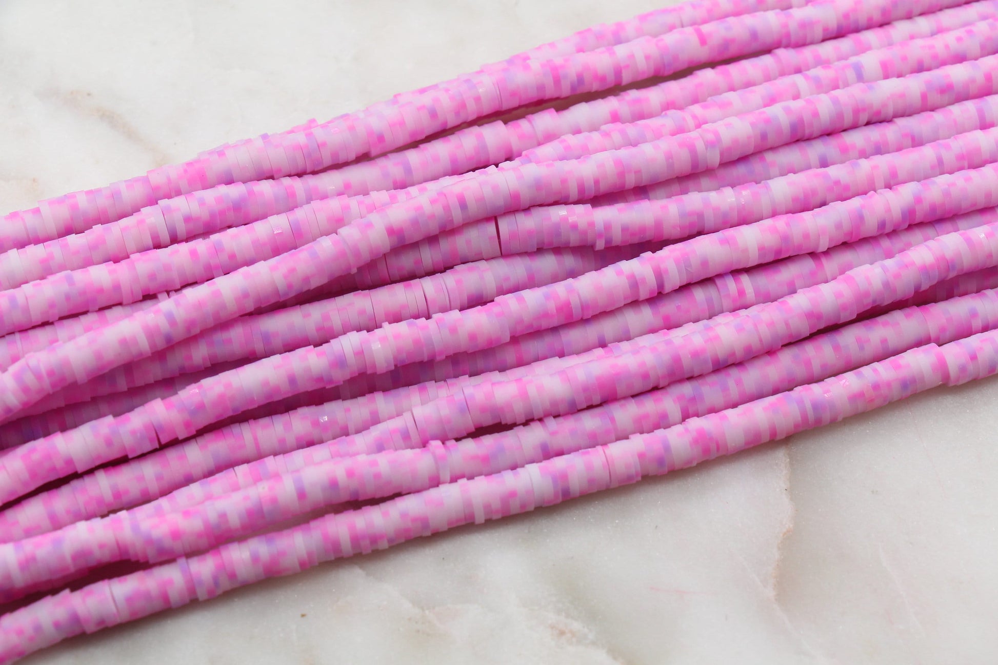 6mm Pink Speckled Heishi Beads, Dotted Speckled Polymer Clay Disc Beads, African Disc Beads, Vinyl Heishi, Full Strand #611