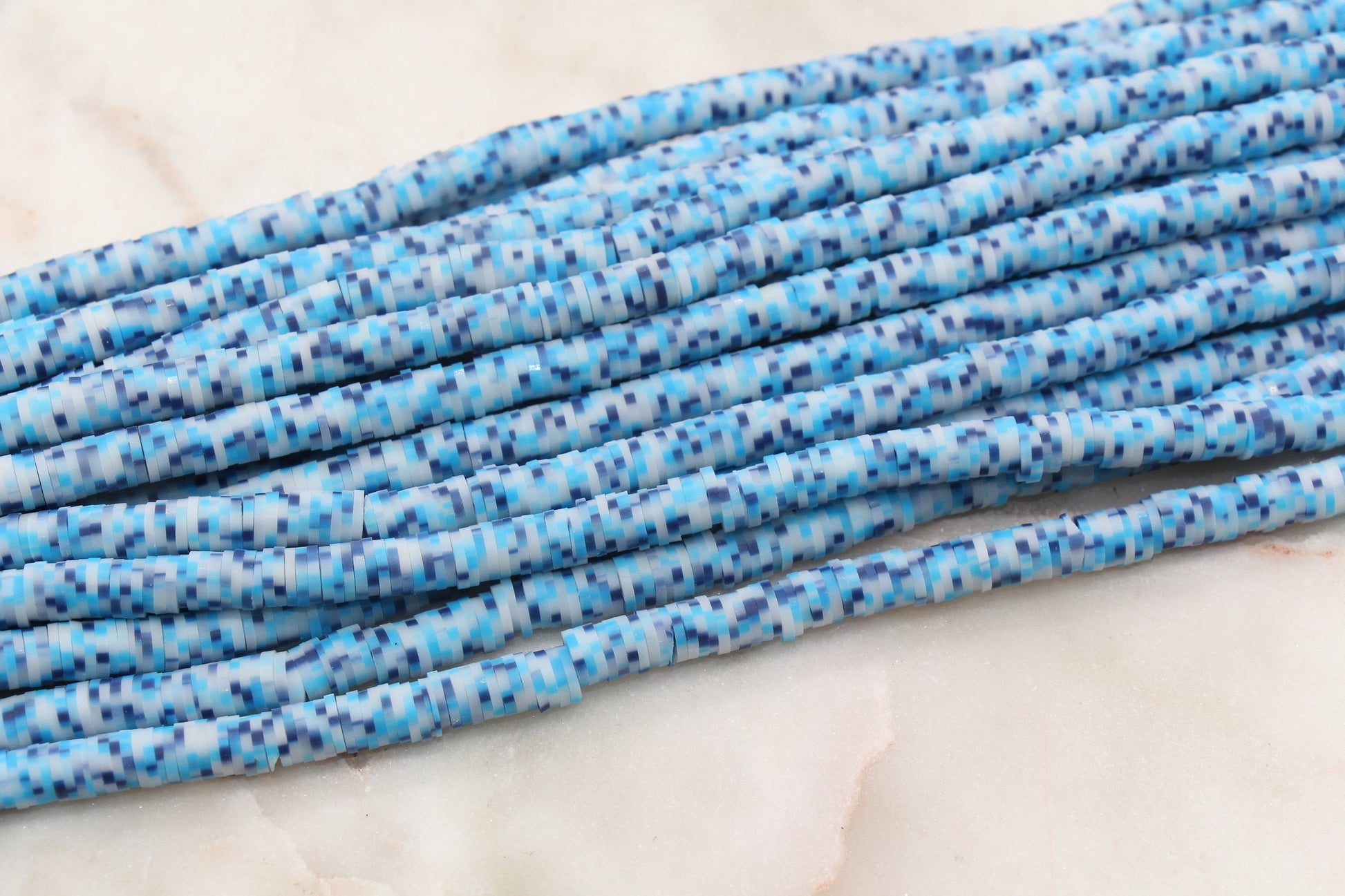 6mm Blue Speckled Heishi Beads, Dotted Speckled Polymer Clay Disc Beads, African Disc Beads, Jewelry Making, Full Strand #615