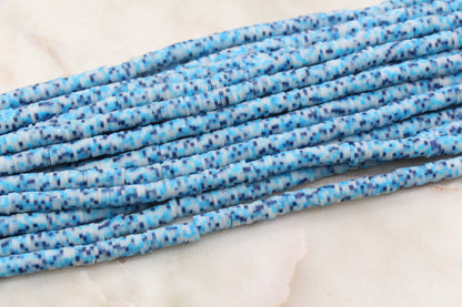 6mm Blue Speckled Heishi Beads, Dotted Speckled Polymer Clay Disc Beads, African Disc Beads, Jewelry Making, Full Strand #615