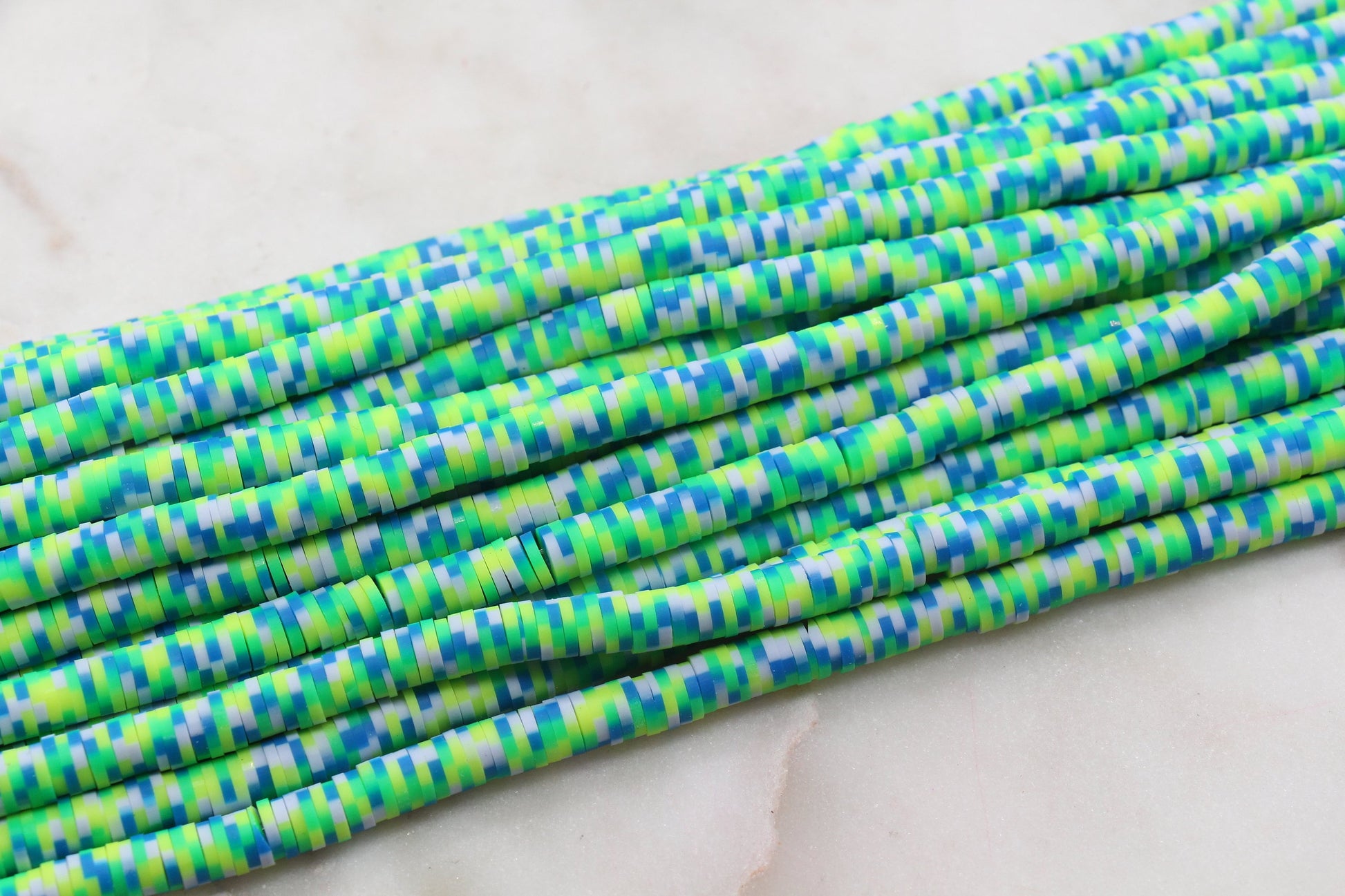 6mm Blue and Green Mix Speckled Heishi Beads, Dotted Speckled Polymer Clay Disc Beads, African Disc Beads, Jewelry Making, Full Strand #620