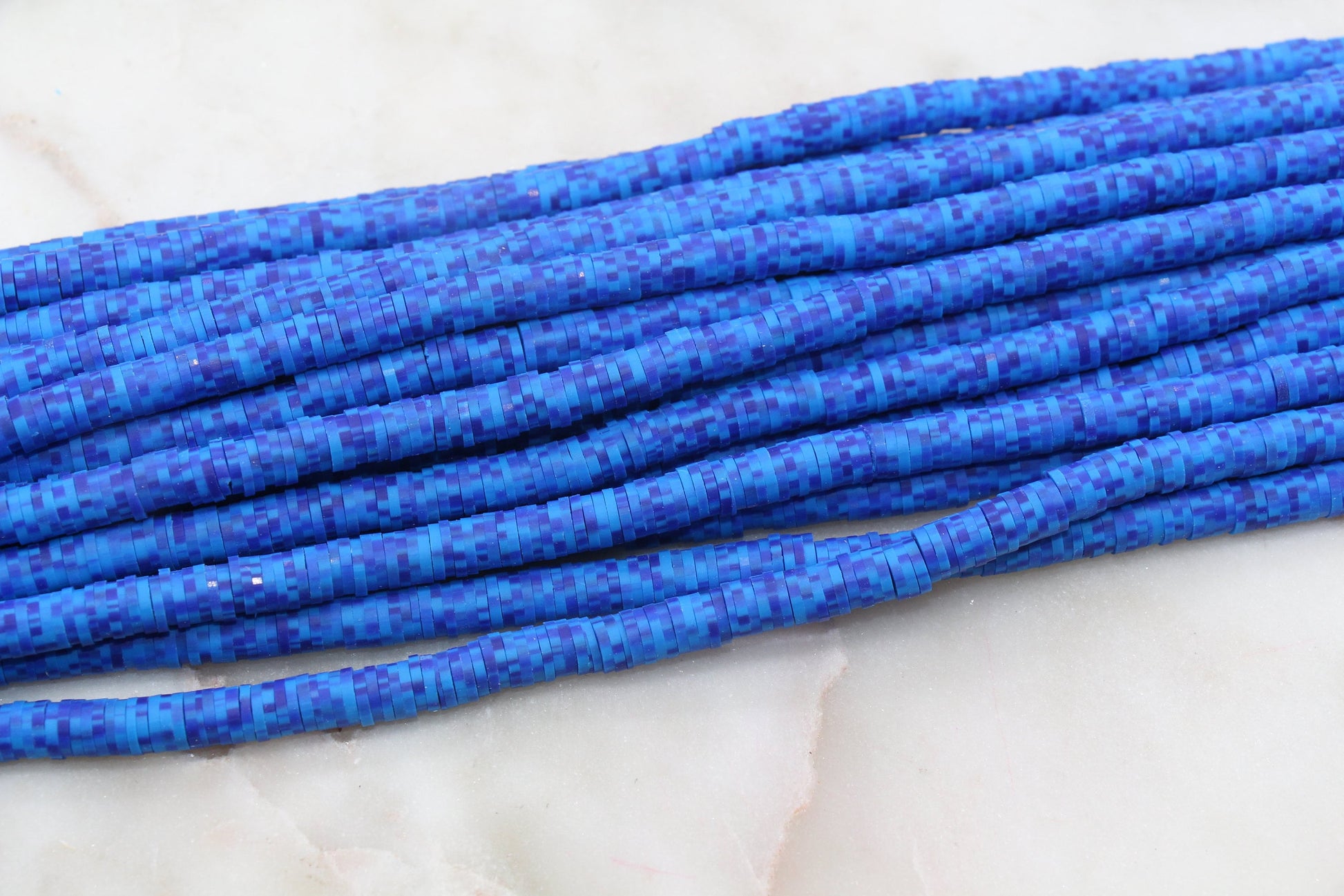 6mm Blue Speckled Heishi Beads, Blue Dotted Polymer Clay Disc Beads, African Disc Beads, Bracelet Beads, Jewelry Beads, Full Strand #626