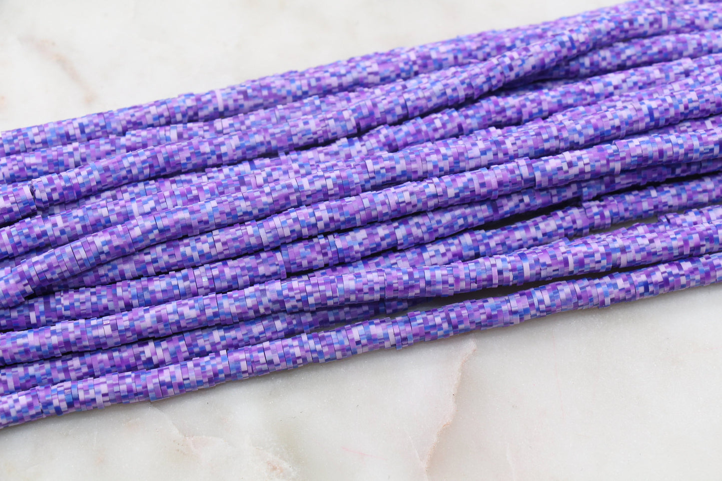 6mm Purple Speckled Heishi Beads, Purple Dotted Polymer Clay Disc Beads, African Disc Beads, Bracelet Beads, Jewelry Beads, Full Strand #627